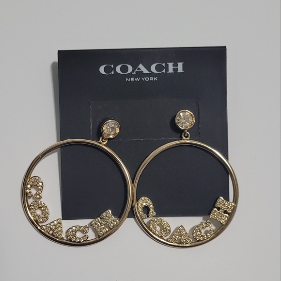 Coach Gold Signature Hoops With Crystal Accents - Picture 1 of 2